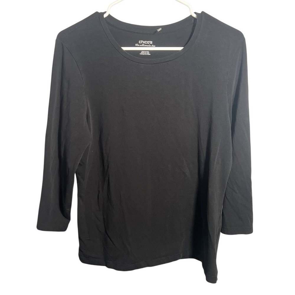 Chico's The Ultimate Tee Women's Black Pima Cotton Blend 3/4 Sleeve‎ Top Size 1